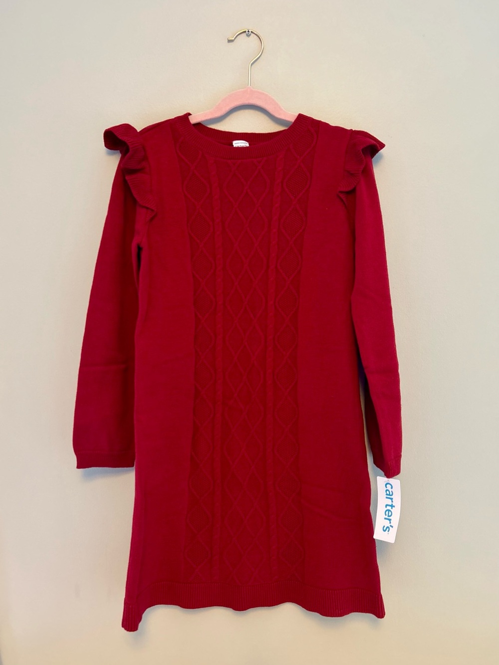 Carter's Red Cable Knit Ruffle-Shoulder Dress